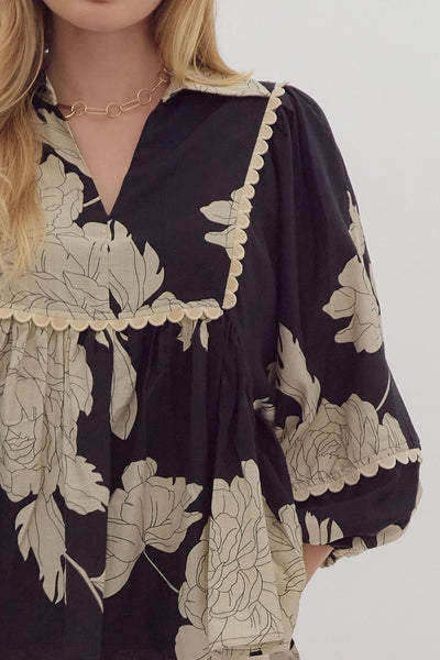 over you again printed top | black