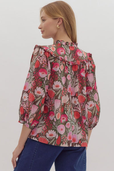 wonders await floral poplin top | ruby