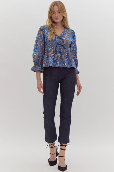 just having fun floral peplum top | brown
