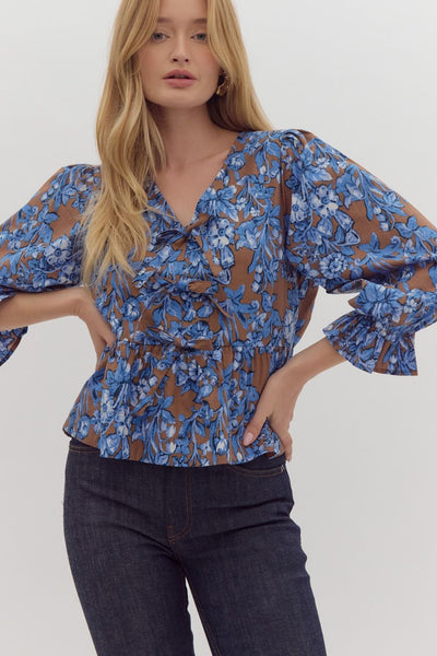 just having fun floral peplum top | brown