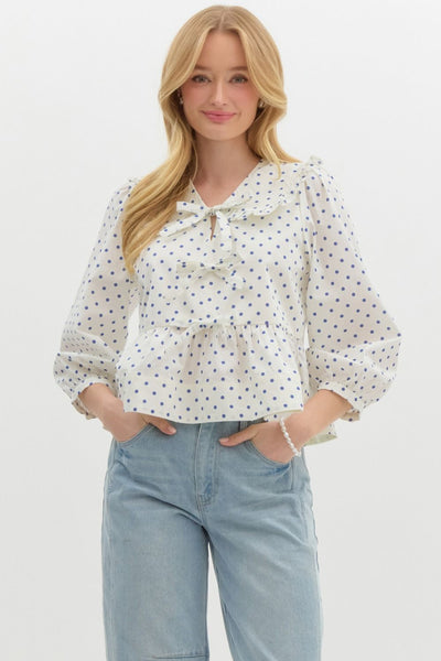 social season polka dot peplum top | cream