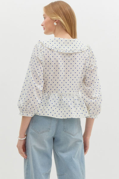 social season polka dot peplum top | cream