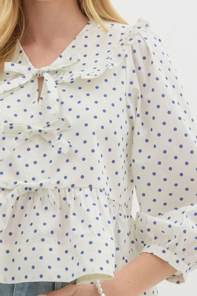 social season polka dot peplum top | cream