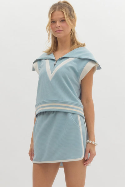 serving aces solid jersey pull on skirt | lt blue