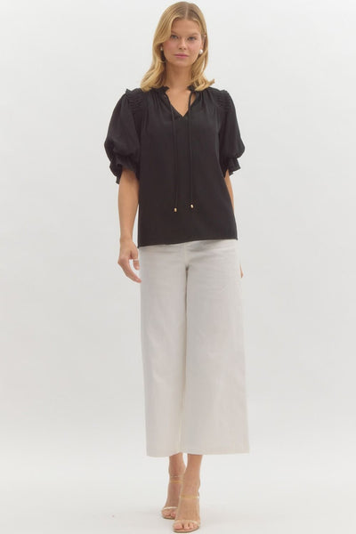 just being me bubble sleeve top | black