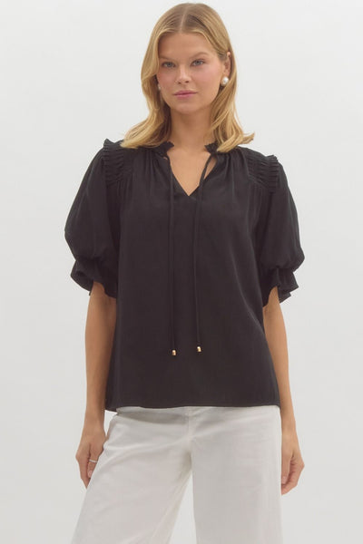 just being me bubble sleeve top | black