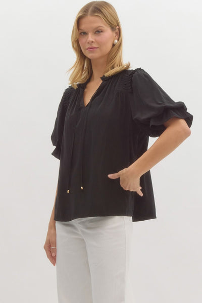 just being me bubble sleeve top | black