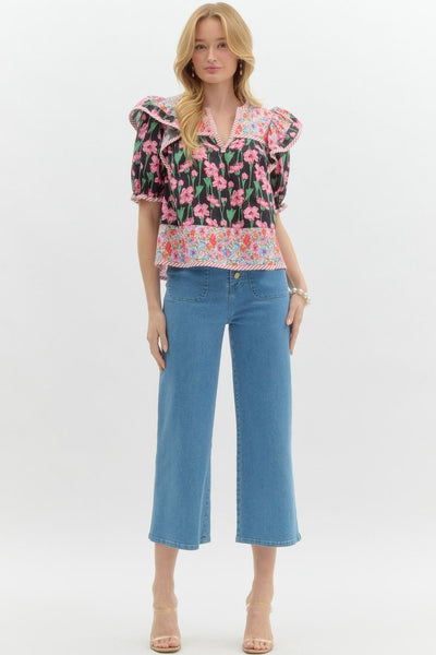 serving up sweetness floral top | black