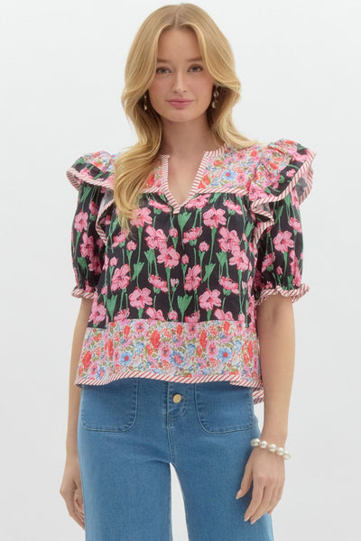 serving up sweetness floral top | black