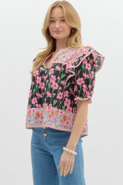 serving up sweetness floral top | black