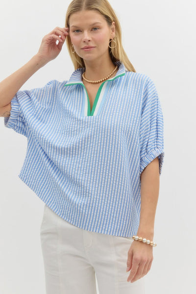 making tidal waves stripe dolman sleeve top | blue
