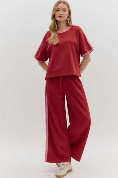 double take french terry wide leg pants | cherry