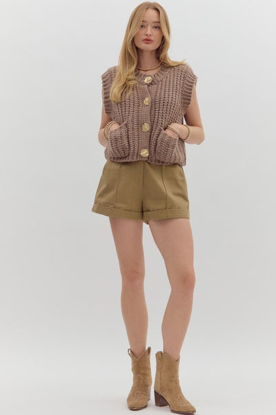 meant to be noticed sleeveless knit cardigan | mocha mousse