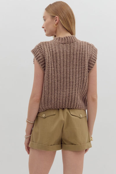 meant to be noticed sleeveless knit cardigan | mocha mousse