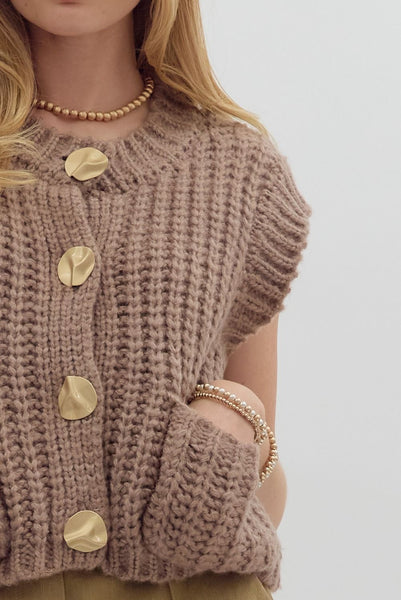 meant to be noticed sleeveless knit cardigan | mocha mousse