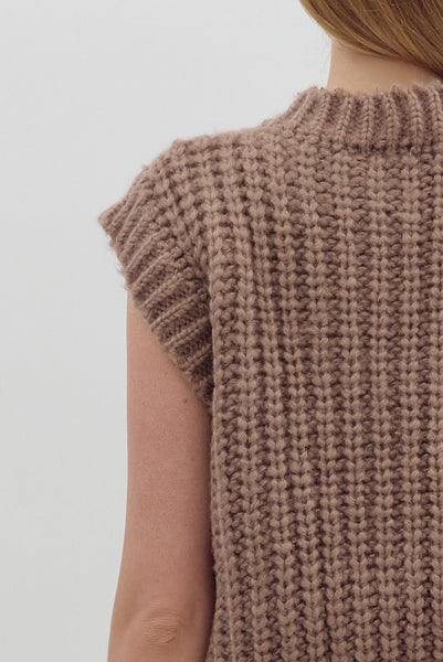 meant to be noticed sleeveless knit cardigan | mocha mousse
