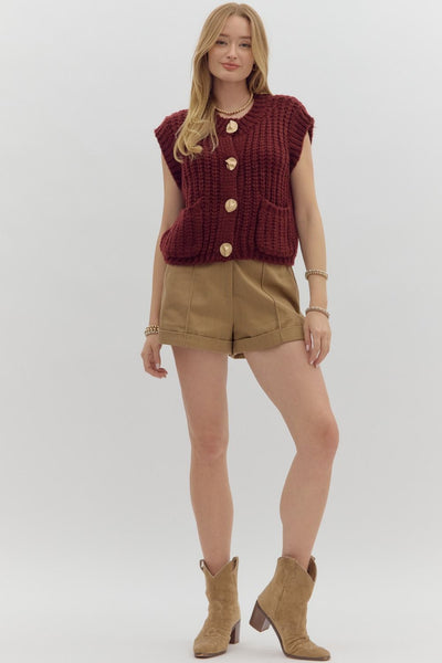meant to be noticed sleeveless knit cardigan | burgundy