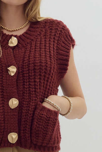 meant to be noticed sleeveless knit cardigan | burgundy
