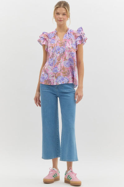 the sweetest thing floral ruffle sleeve top | pink