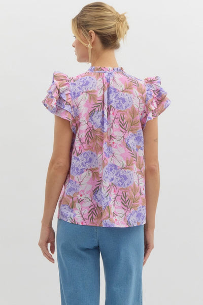 the sweetest thing floral ruffle sleeve top | pink