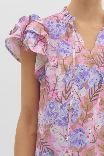 the sweetest thing floral ruffle sleeve top | pink