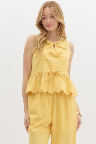 golden hour sleeveless peplum top | lemon