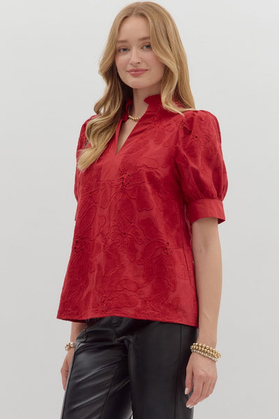 remember the details floral embroidered top | red