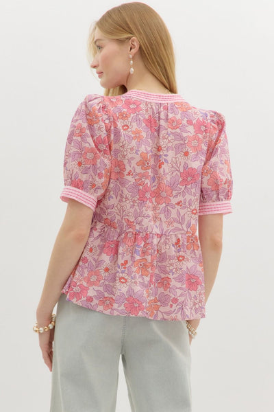 taking the lead floral ruffle hem top | pink