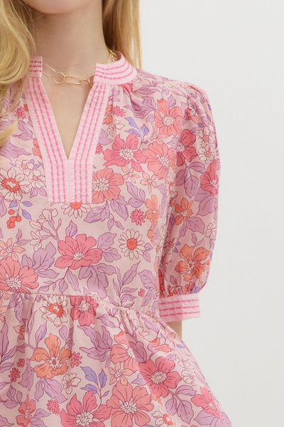 taking the lead floral ruffle hem top | pink