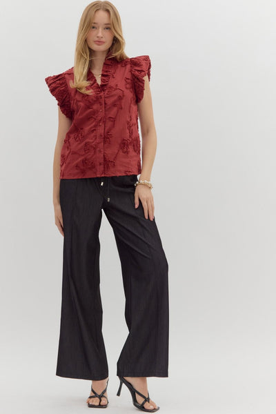 love song floral applique flutter sleeve top | cherry