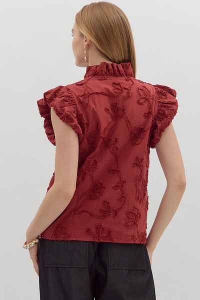 love song floral applique flutter sleeve top | cherry
