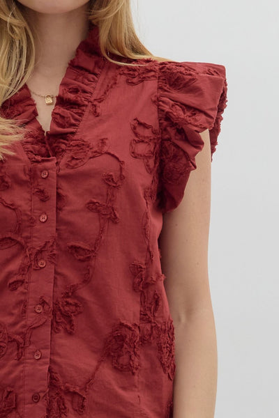 love song floral applique flutter sleeve top | cherry