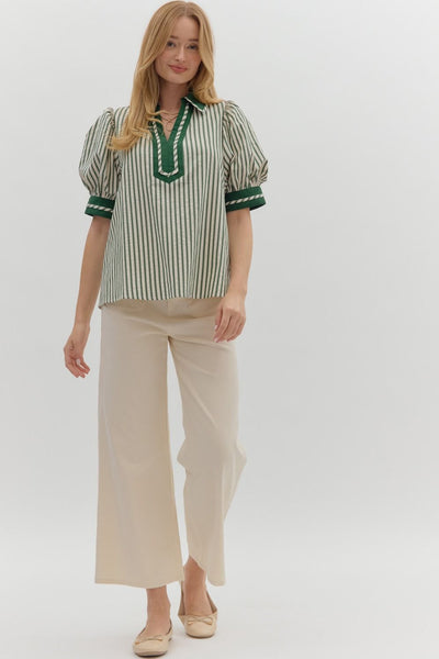 still the one striped top | hunter green