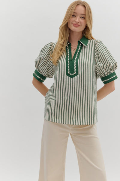 still the one striped top | hunter green