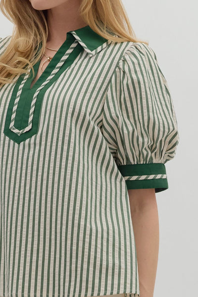 still the one striped top | hunter green