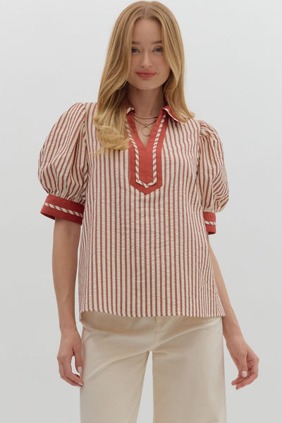still the one striped top | rust