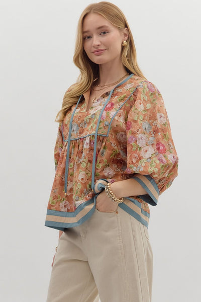 here & there vintage floral empire waist top | terracotta