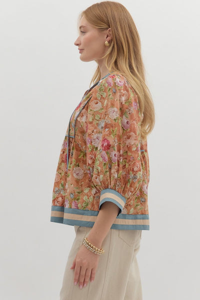 here & there vintage floral empire waist top | terracotta