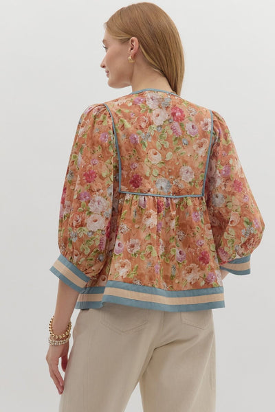 here & there vintage floral empire waist top | terracotta