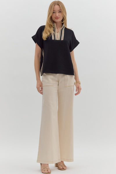 stay polished crochet edged top | black