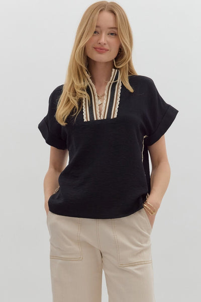 stay polished crochet edged top | black