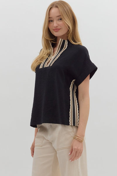 stay polished crochet edged top | black
