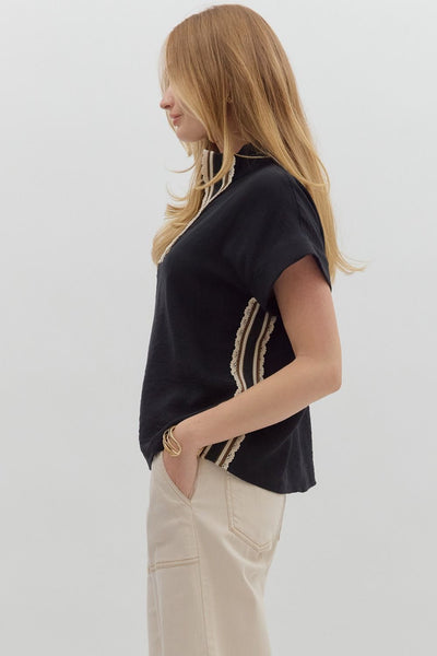 stay polished crochet edged top | black