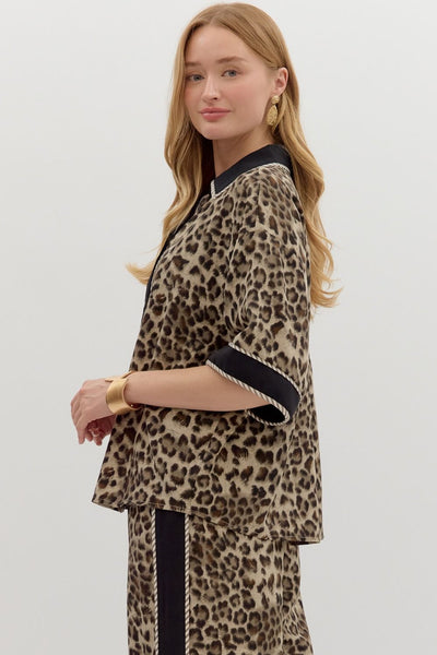 on my mind leopard button up | black