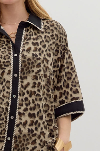 on my mind leopard button up | black