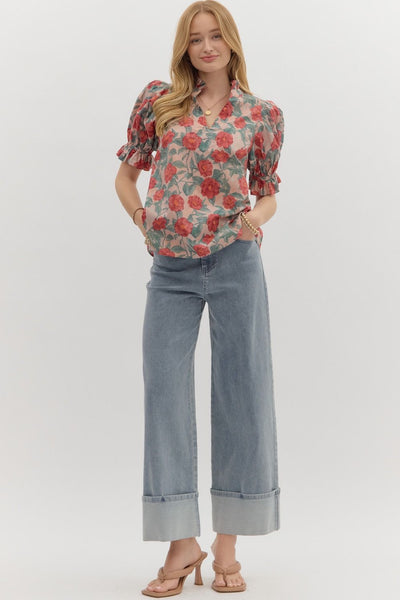 a brighter perspective floral puff sleeve top | vintage rose