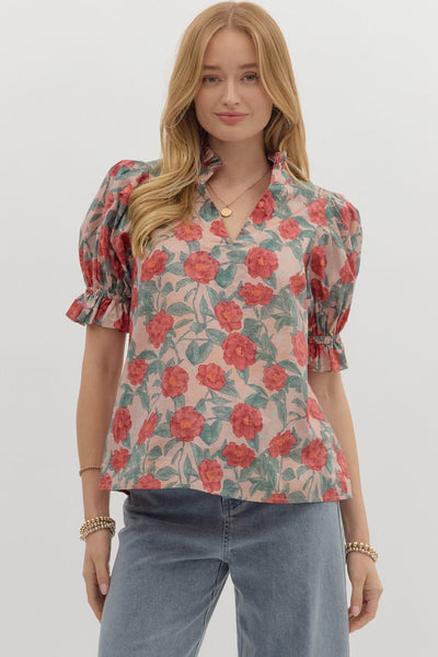 a brighter perspective floral puff sleeve top | vintage rose