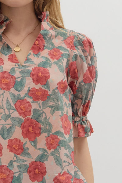a brighter perspective floral puff sleeve top | vintage rose