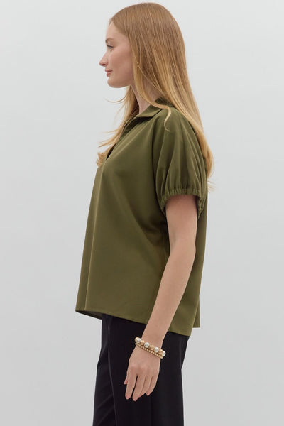 blissfully chill split collar top |  olive