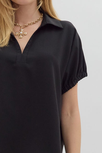 blissfully chill split collar top | black